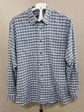 Orvis Flat Creek Tech Flannel Gray Blue Plaid Shirt L